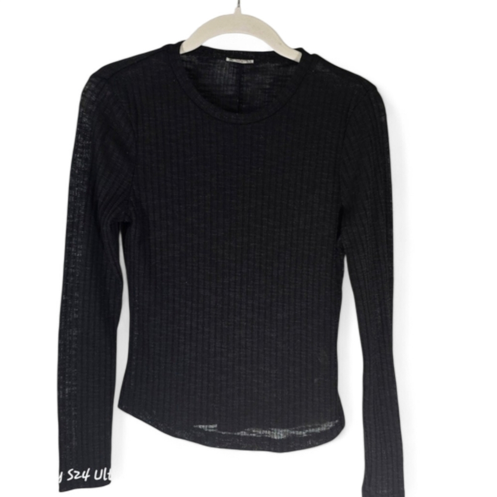 Free People Elegant Black Long Sleeve Sheer Top